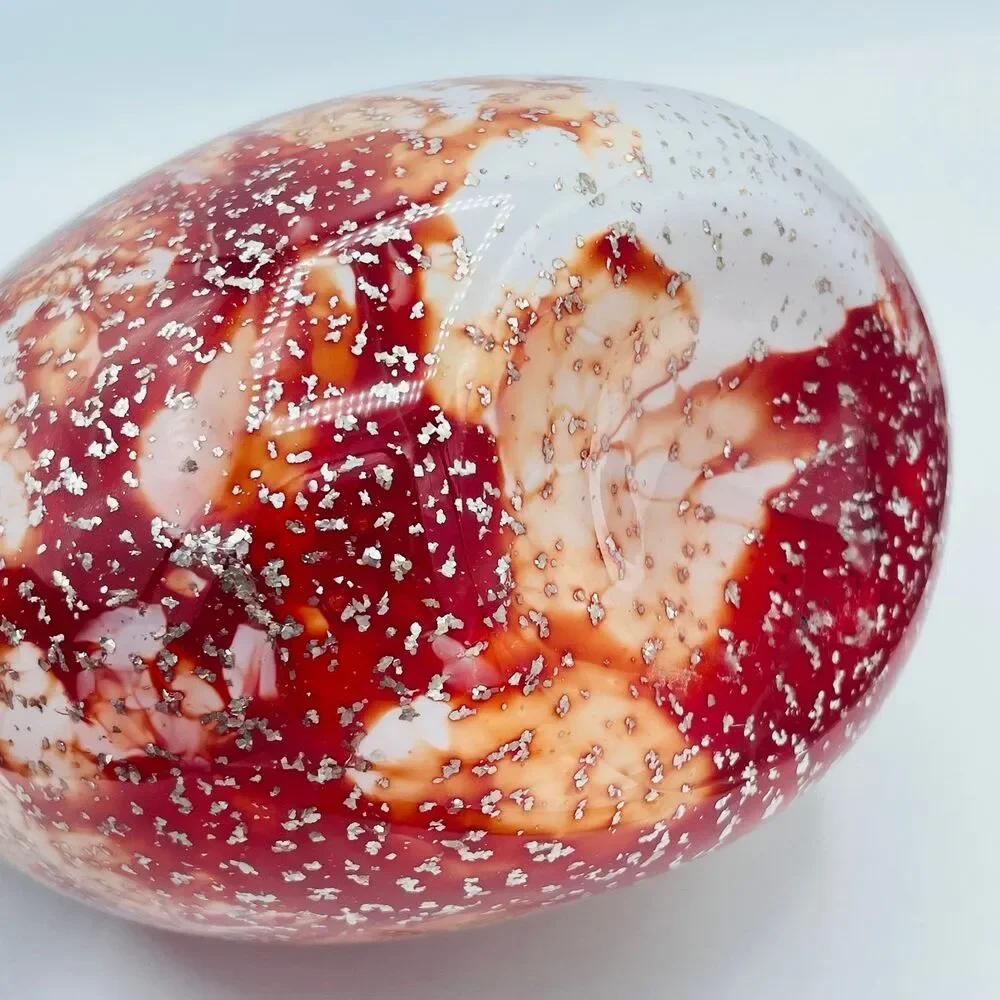 Vintage Red White Silver Specked Zorza Handmade Polish Art Glass Decorative Vase